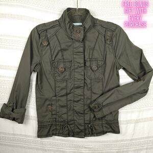 Maurices Army Green Utility Jacket Cotton Snap Front 4 Pocket Size XXS